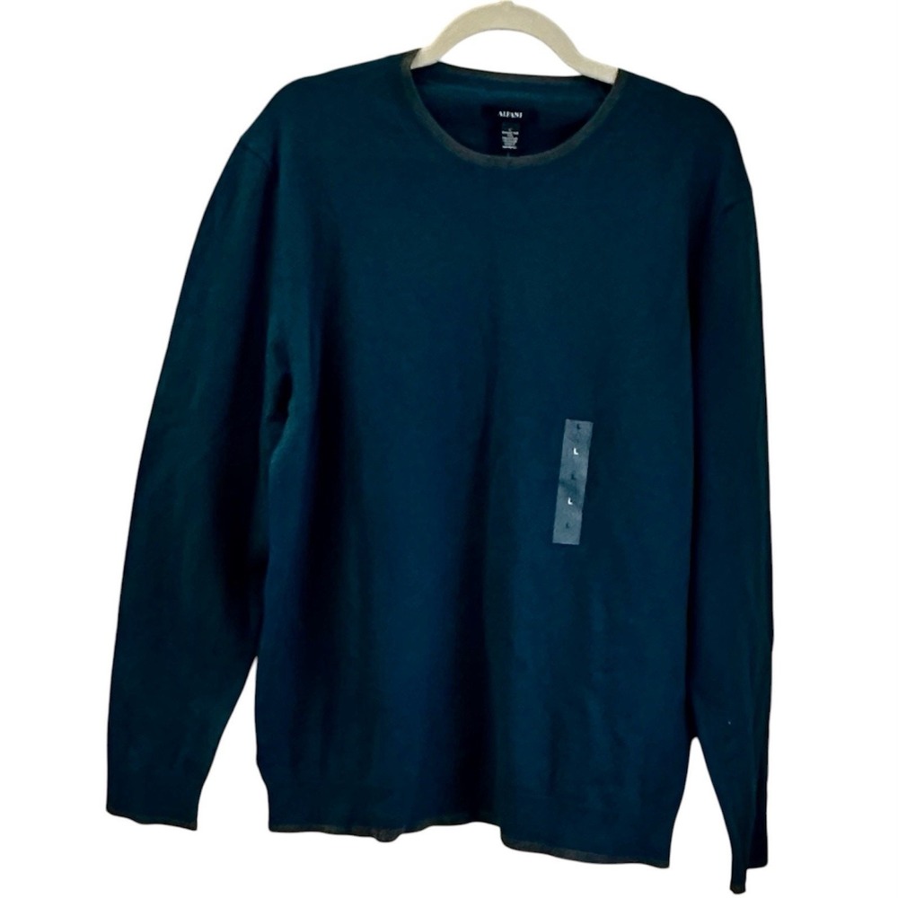Alfani Sweater Mens Large Blue With Grey‎ Pullover Crew Neck NWT